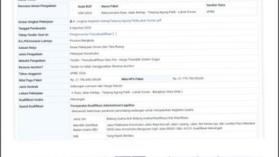 Proyek Rekonstruksi Jalan Kerkap –tanjung agung Di Bengkulu Utara Senilai Rp 21,7 Miliar Resmi Masuk Tahap Tender